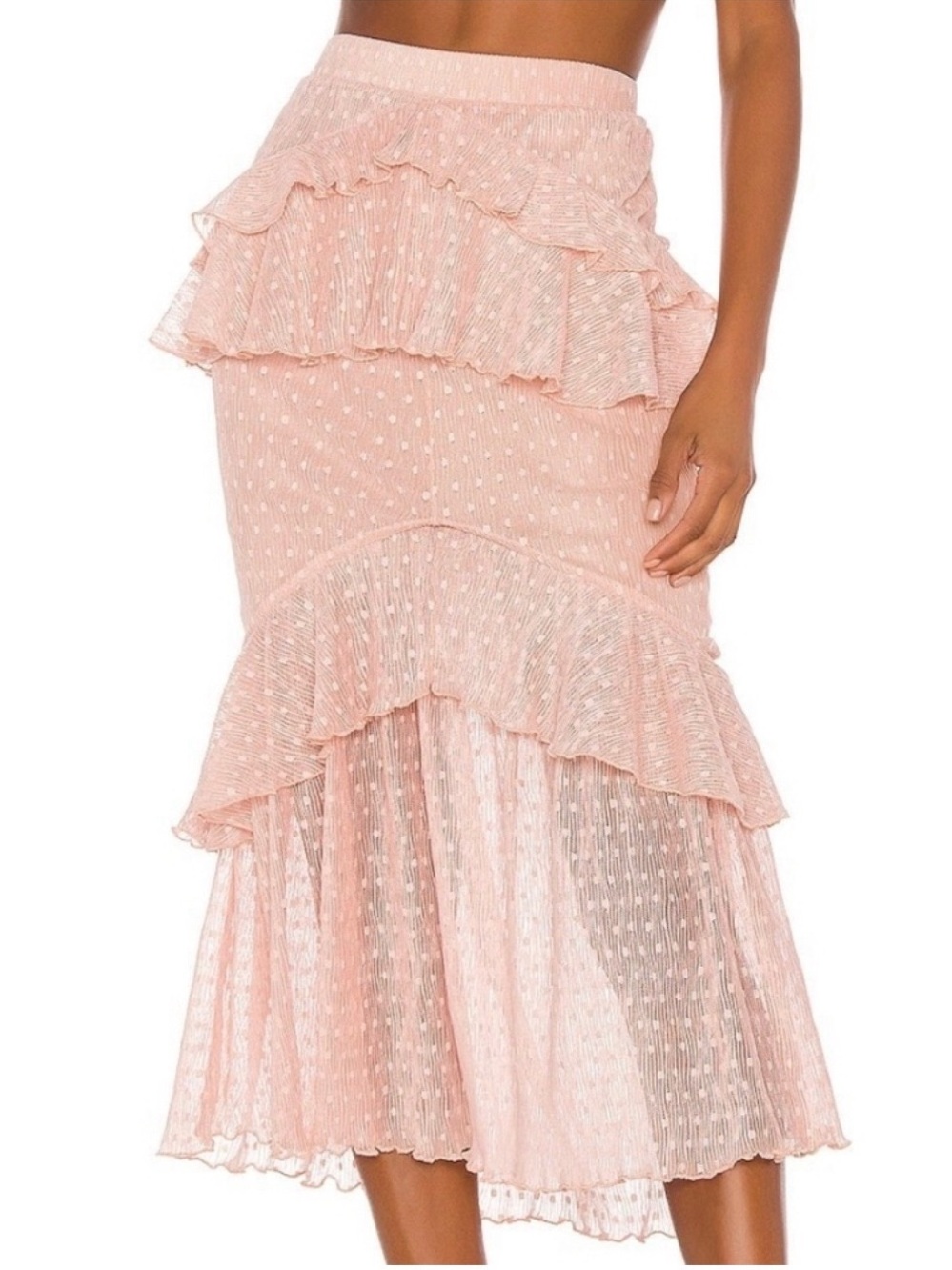 Song of Style Pink High-Low Ruffle Midi Skirt